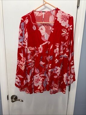 Free People Red and White Floral Top size small